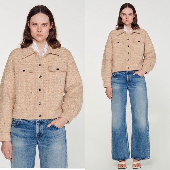 Sandro metalic thread trucker jacket tweed cardicoat - Picture 4 of 15